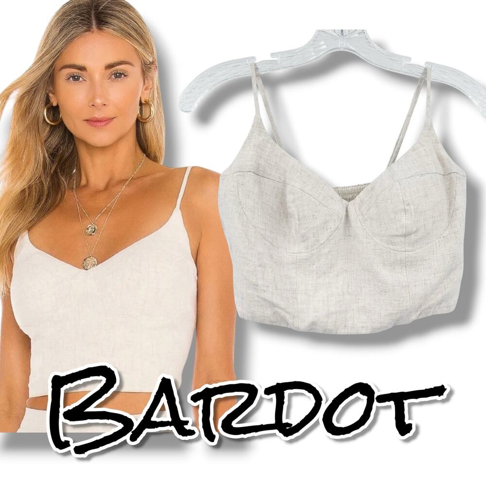 Bardot Corset Bustier Top XS Pebble Linen Blend Underwire Crop Coquette Festival